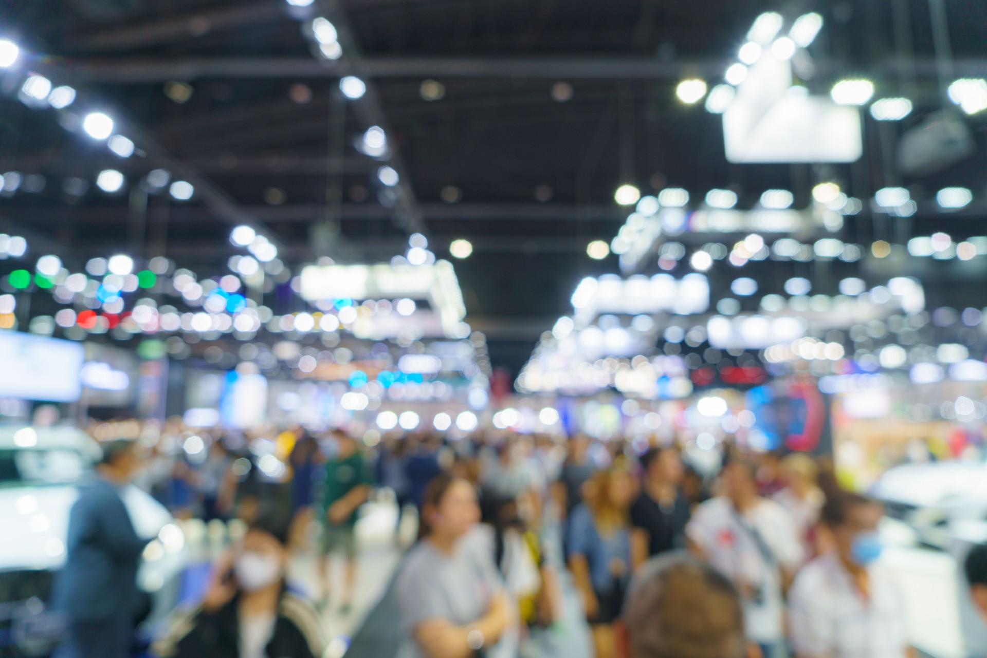 Blur, defocused background of public exhibition hall. Business tradeshow, job fair, or stock market